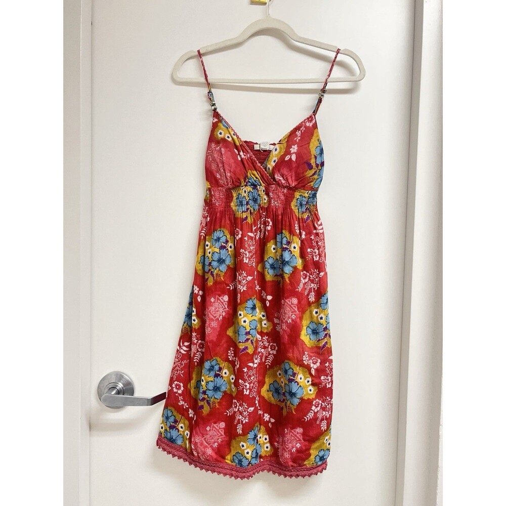 Derek Heart Red Floral Sun Dress Medium Size Multicolor